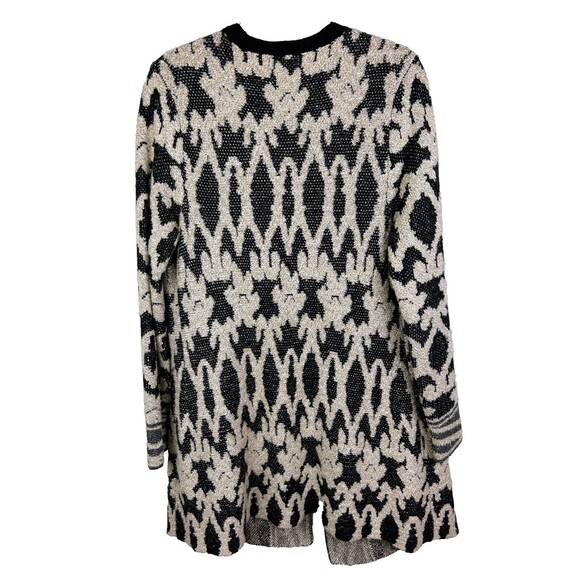 Lucky Brand Bali Cardigan Knit Open Front Draped Sweater Aztec Pt Black Cream L - Picture 6 of 14